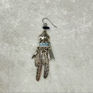 Single Vintage Berebi Signed Silver Tone Southwest Feather Dangle Earring